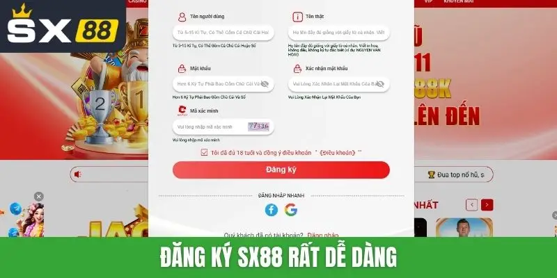Đăng ký SX88 rất dễ dàng