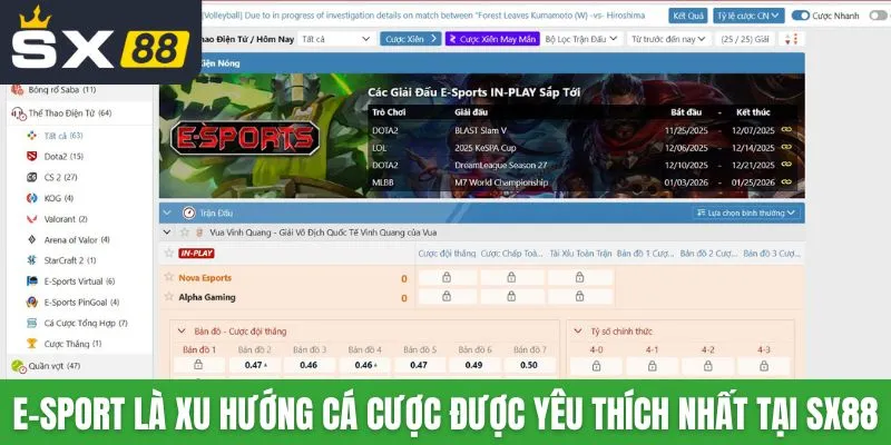 E-sport là xu hướng cá cược được yêu thích nhất tại SX88