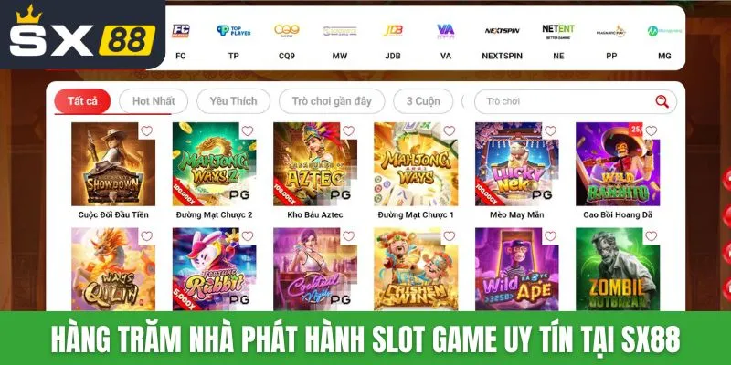 Hàng trăm nhà phát hành slot game uy tín tại SX88